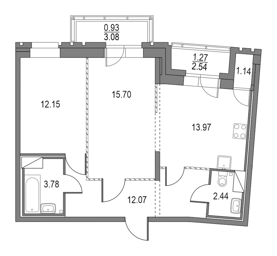 2-комнатная квартира 60.11 м², 6/25 эт., ЖК «Приморский квартал»
